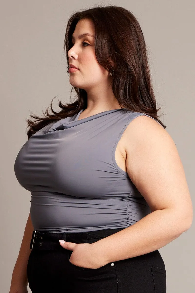 Stylish Look Grey Tank Top Cowl Neck