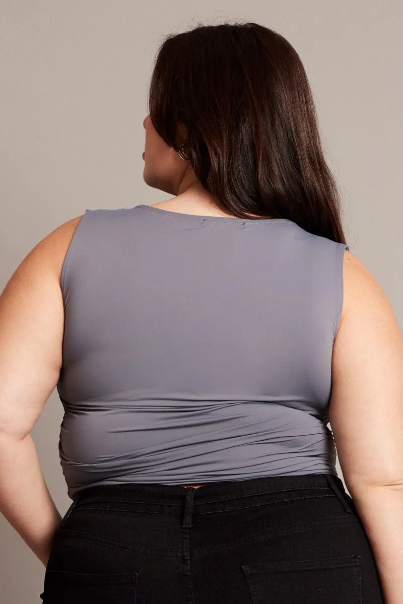 Tribal Soul NonIrritating Grey Tank Top Cowl Neck