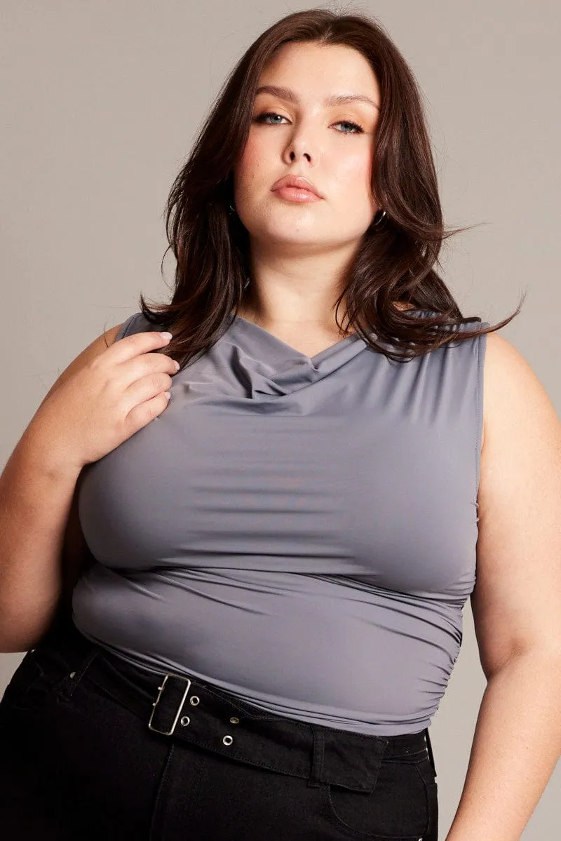 Metro Edge Fall Mood Grey Tank Top Cowl Neck