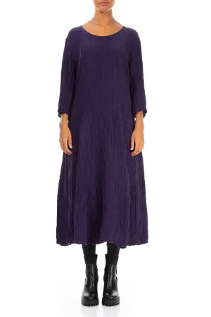 Flared Royal Purple Crinkled Silk Linen Dress Trendy sneakers Fairy Core