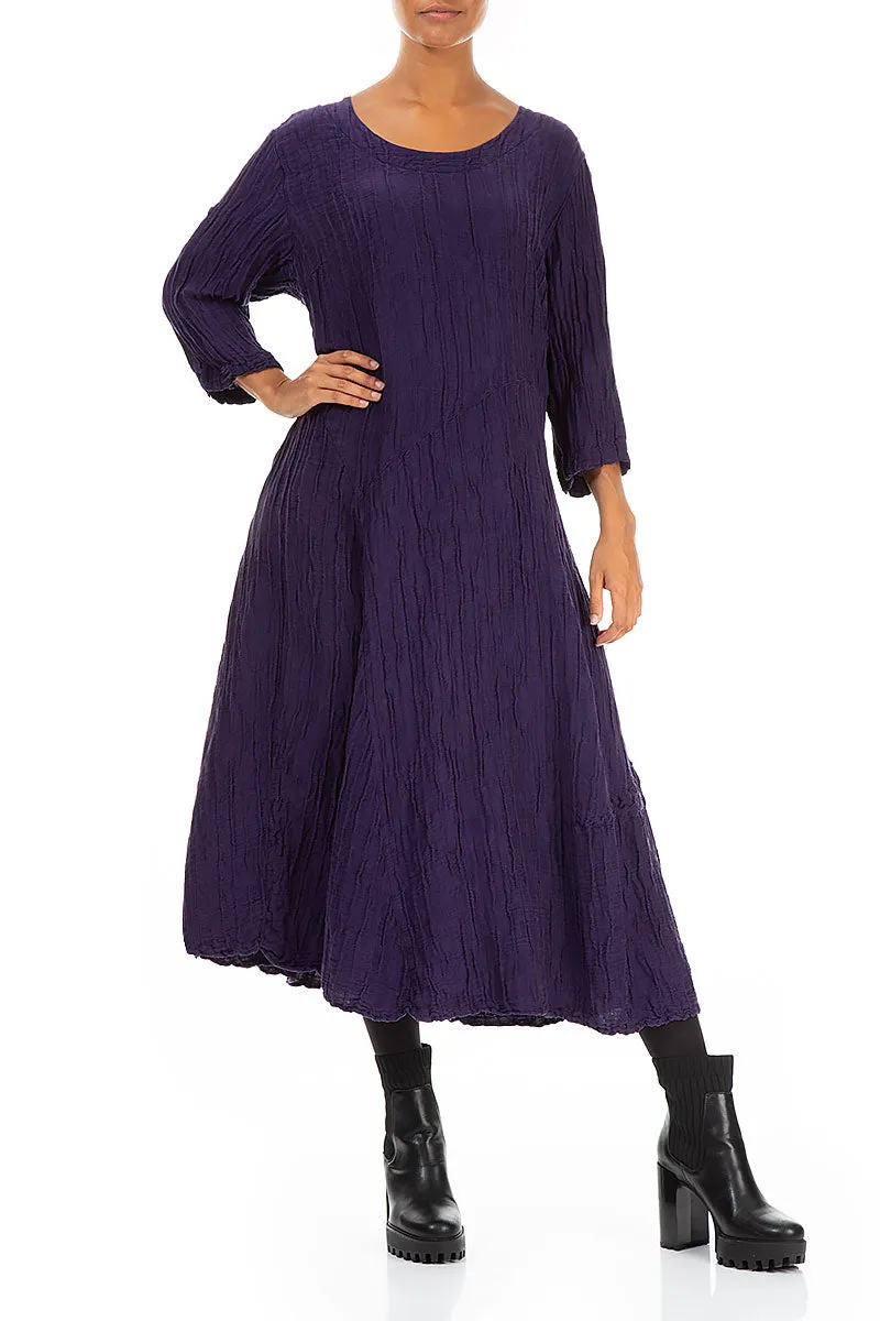 Luxury Touch Flared Royal Purple Crinkled Silk Linen Dress