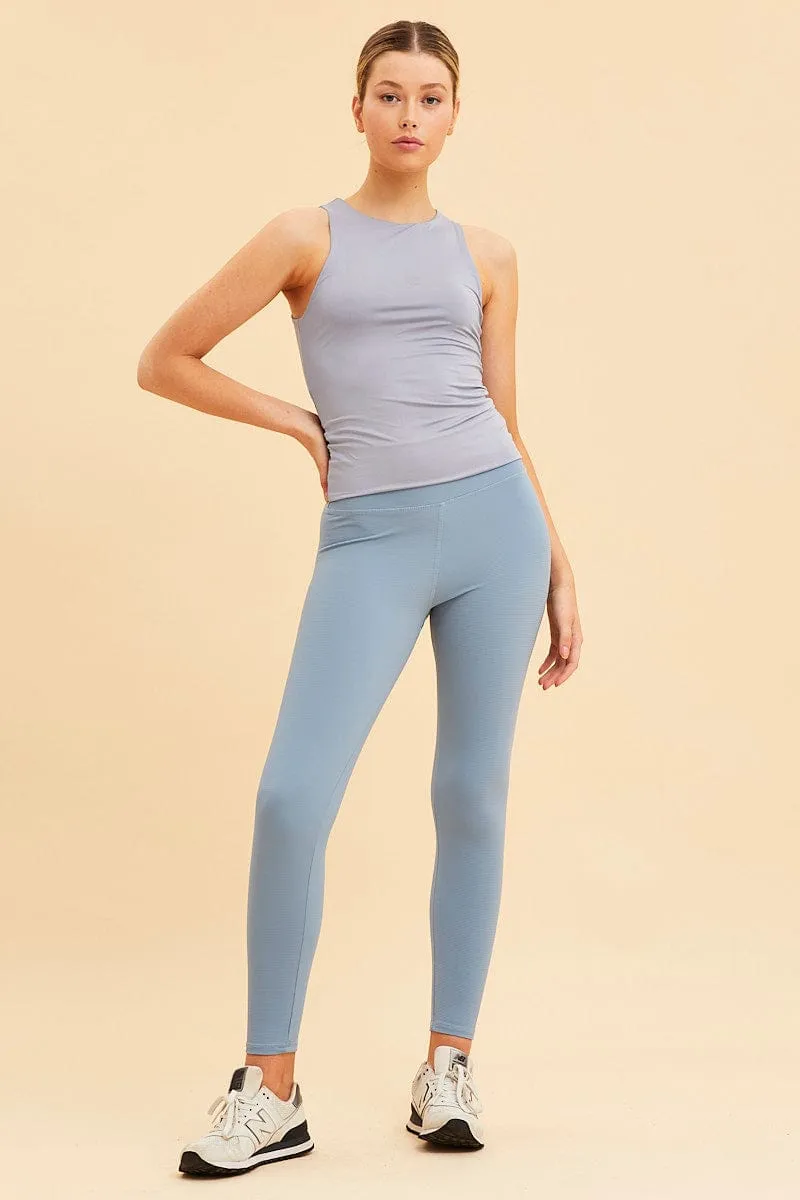 Blue Tank Top Smooth Cropped Full Length KnotFree Tailoring Stylish Bottom