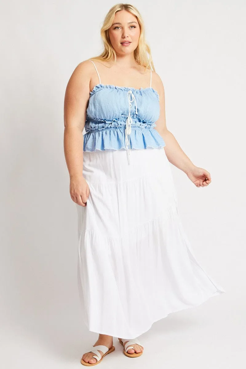 Blue Tiered Cami Top Sleeveless Front Ribbon Athletic Hoodie