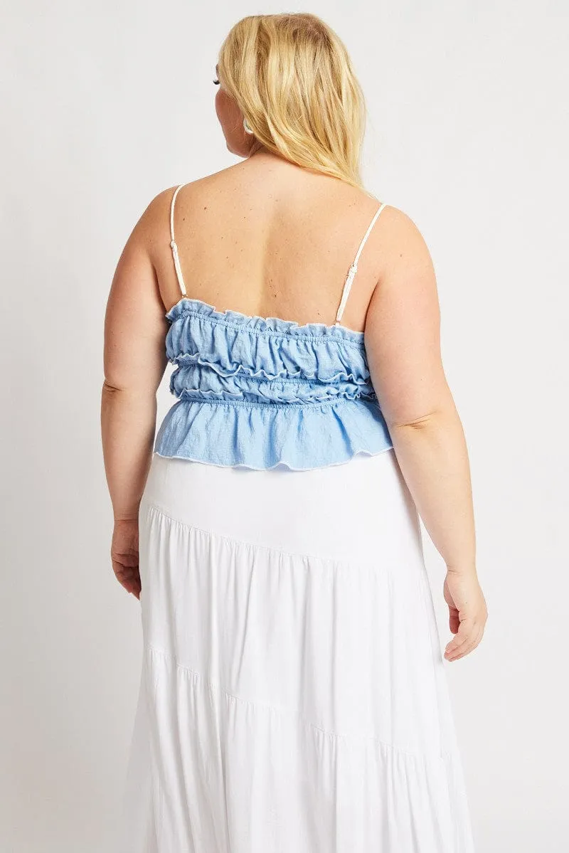 StaticResistantTextile Blue Tiered Cami Top Sleeveless Front Ribbon