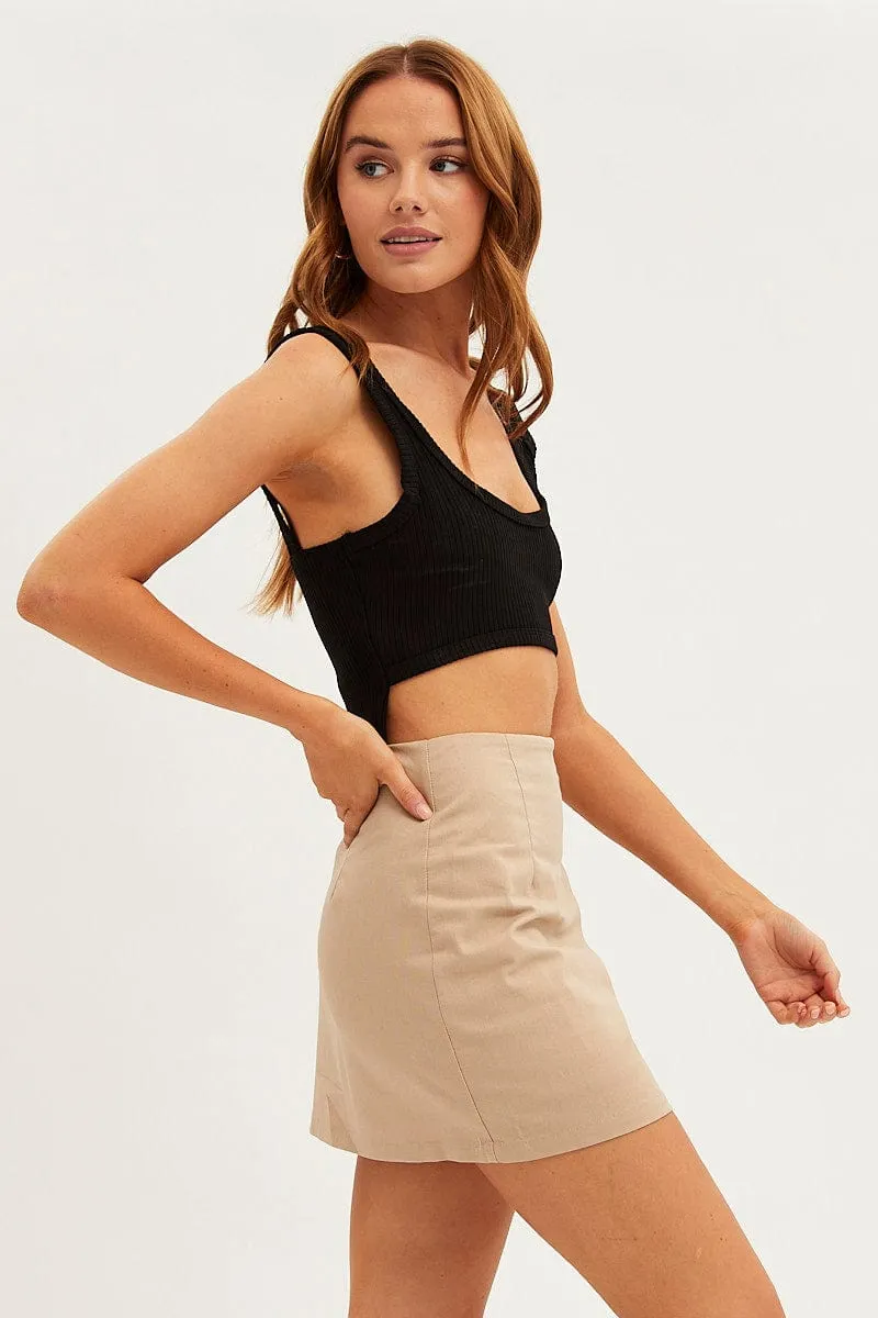 OdorResistant Material Graceful Design Black Crop Tank Scoop Neck Sleeveless Cutout