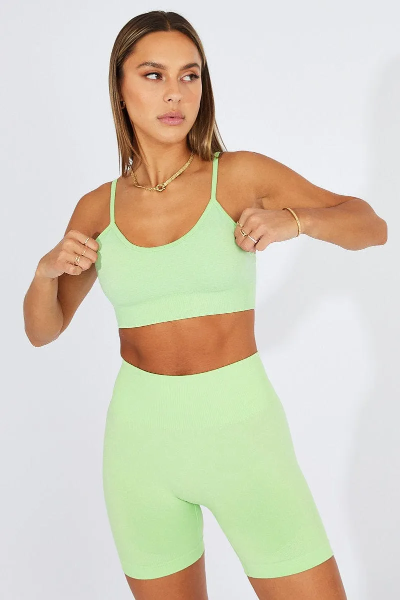 Green Seamless Top And Shorts Activewear Set Easy Layering