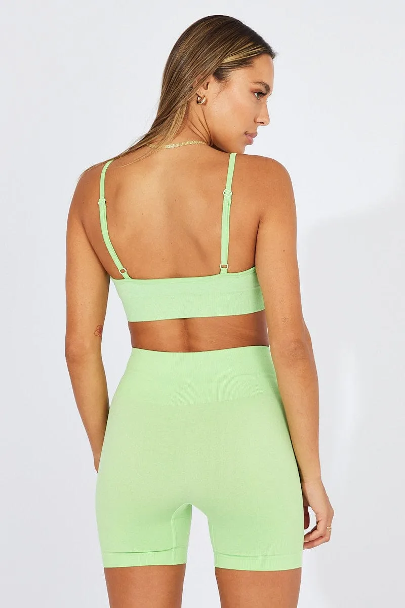 Green Seamless Top And Shorts Activewear Set Party Guest
