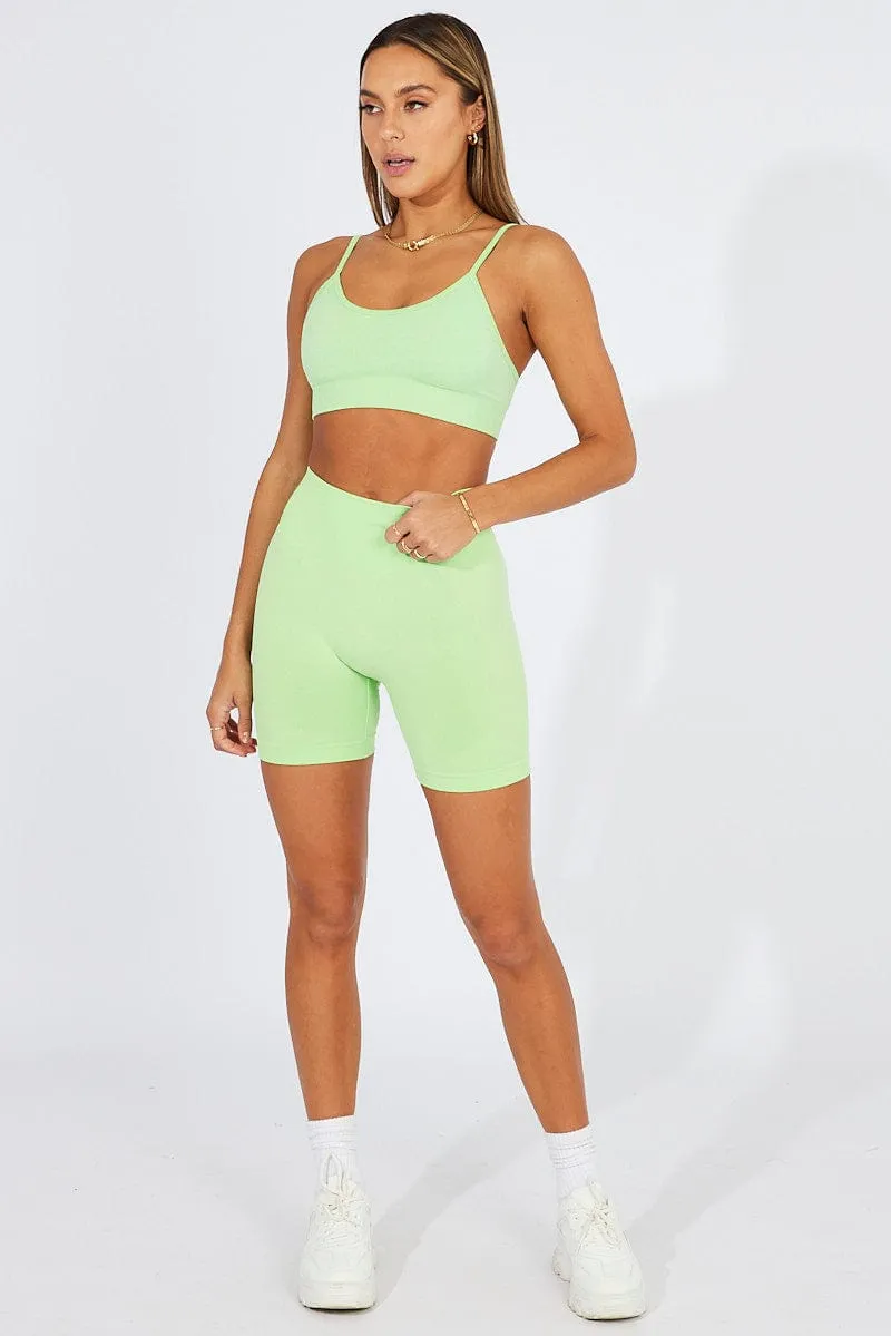 Flow Core PillingResistant Green Seamless Top And Shorts Activewear Set