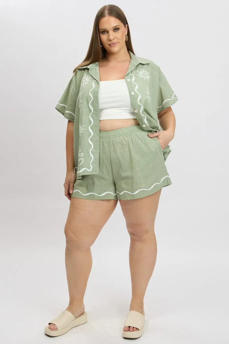 Green Elastic Waist Pull On Shorts Fashion Core Fairy Core