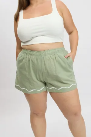 Green Elastic Waist Pull On Shorts Warm Pants