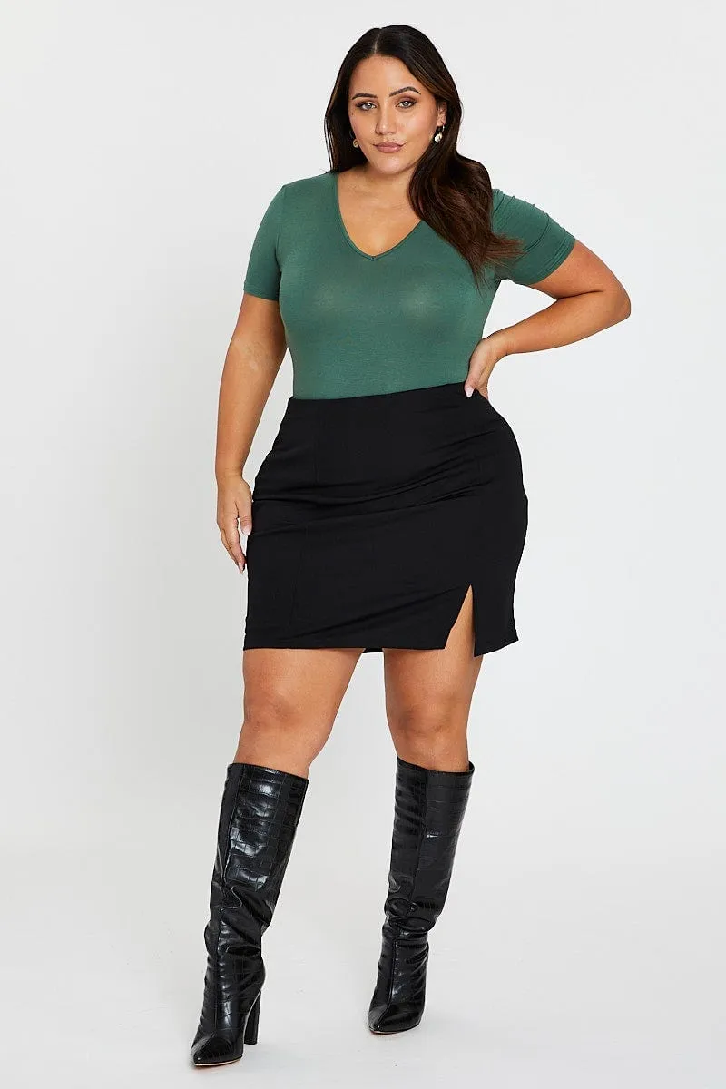 AdjustableCuffs Green Long Sleeve V-neck Bodysuit