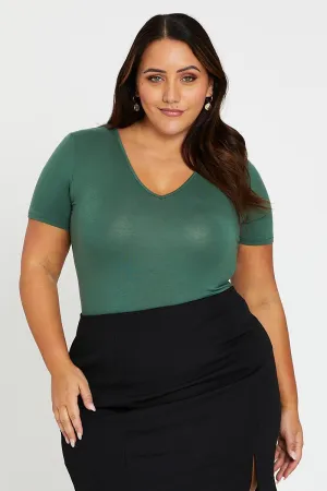 Green Long Sleeve V-neck Bodysuit Shimmer Core