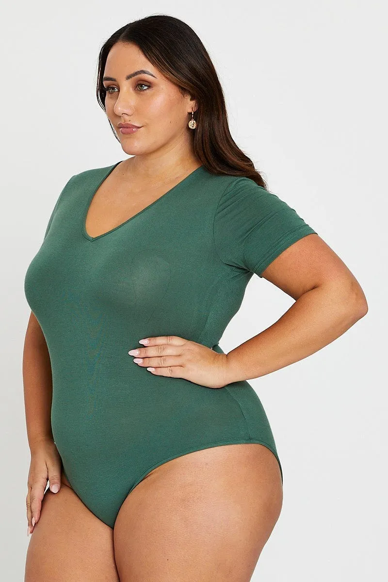 Practical Boots Chic Accessory Green Long Sleeve V-neck Bodysuit