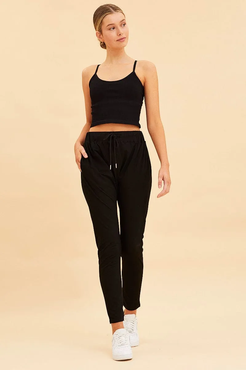 Black Seamless Singlet Top Scoop Neck Rib Crop Versatile Design