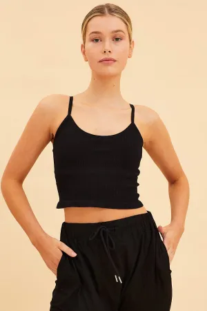 Black Seamless Singlet Top Scoop Neck Rib Crop Outdoor Comfort