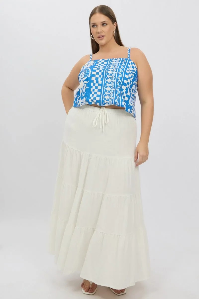WrinkleFree Material Blue Abstract Cami Crop Top Linen Blend