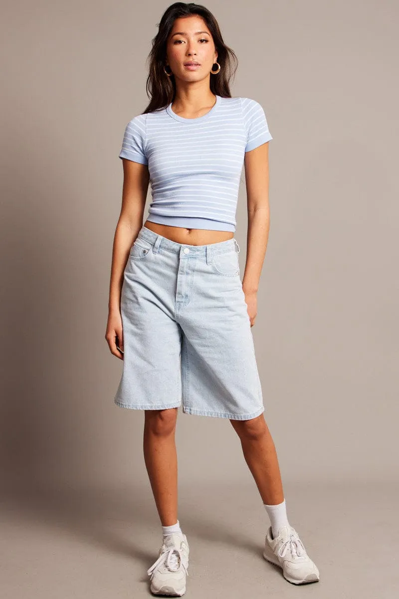 SeamlessPockets Vital Core Blue Stripe T Shirt Short Sleeve Crew Neck Seamless