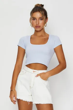 Layer Play Blue Top Short Sleeve Round Neck Seamless