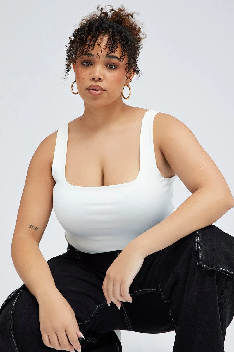 Permanent Crease Fashion Dress White Tank Top Square Neck