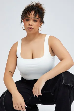 Permanent Crease Fashion Dress White Tank Top Square Neck