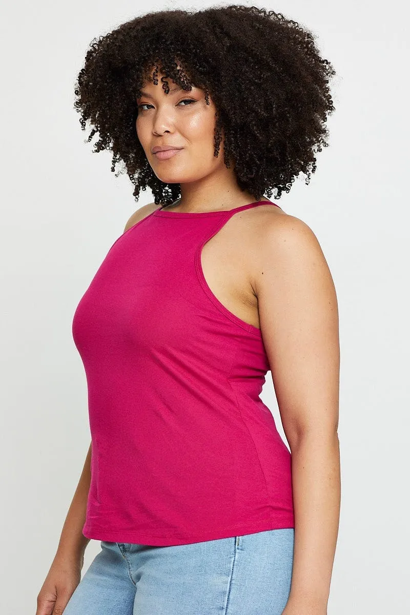 Classic Shirt Fashion Layer H Pink Tank Top High Neck