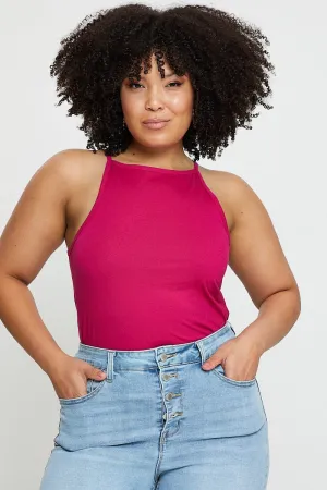 H Pink Tank Top High Neck Casual Polo