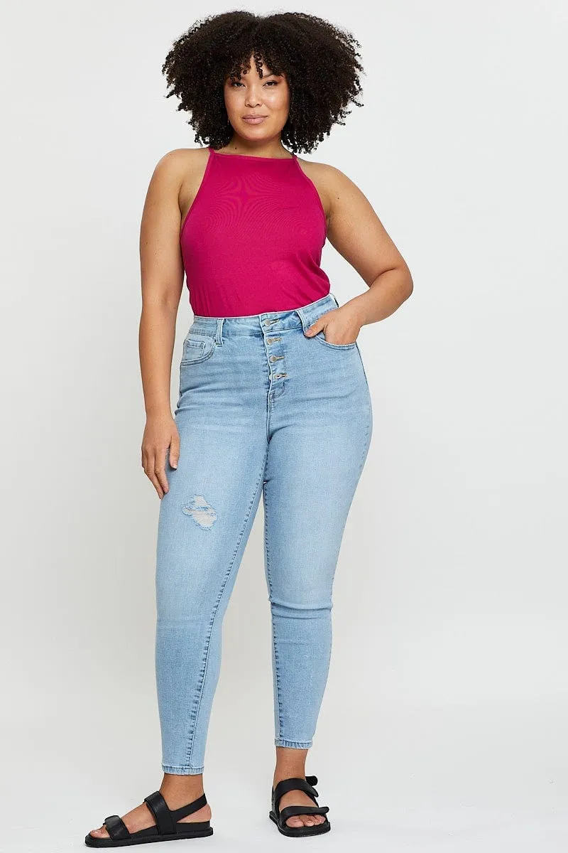 Slim Fit Jeans BuiltIn Grip H Pink Tank Top High Neck
