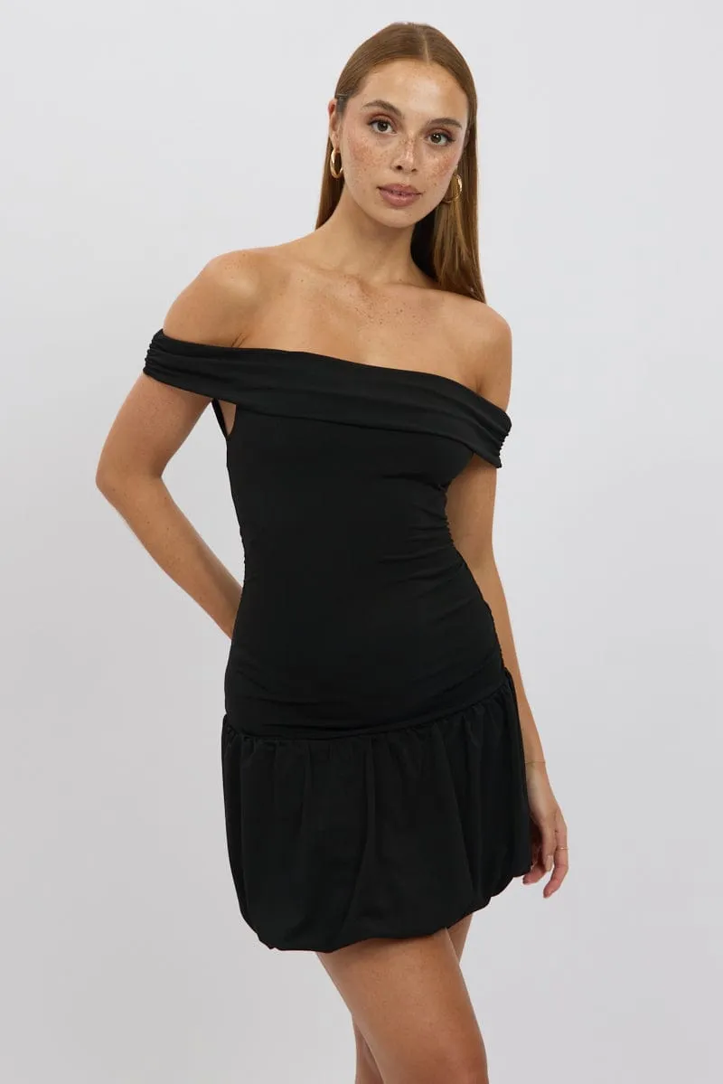 SeamlessTransition Black Bubble Dress Off Shoulder