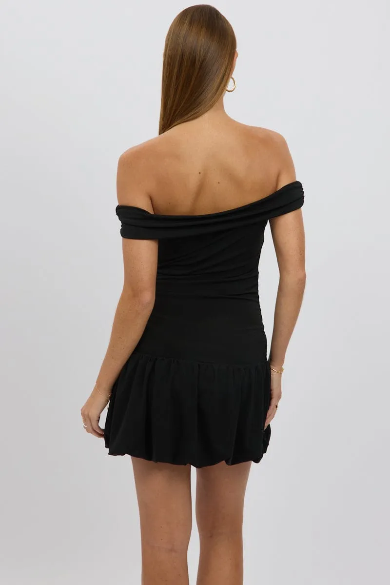 Black Bubble Dress Off Shoulder Loose Thread DurableBlend