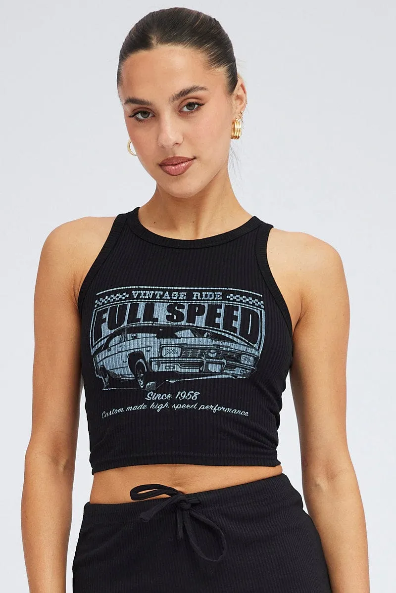 Stylish Look Hypoallergenic Fibers Black Cropped Crew Neck Tank