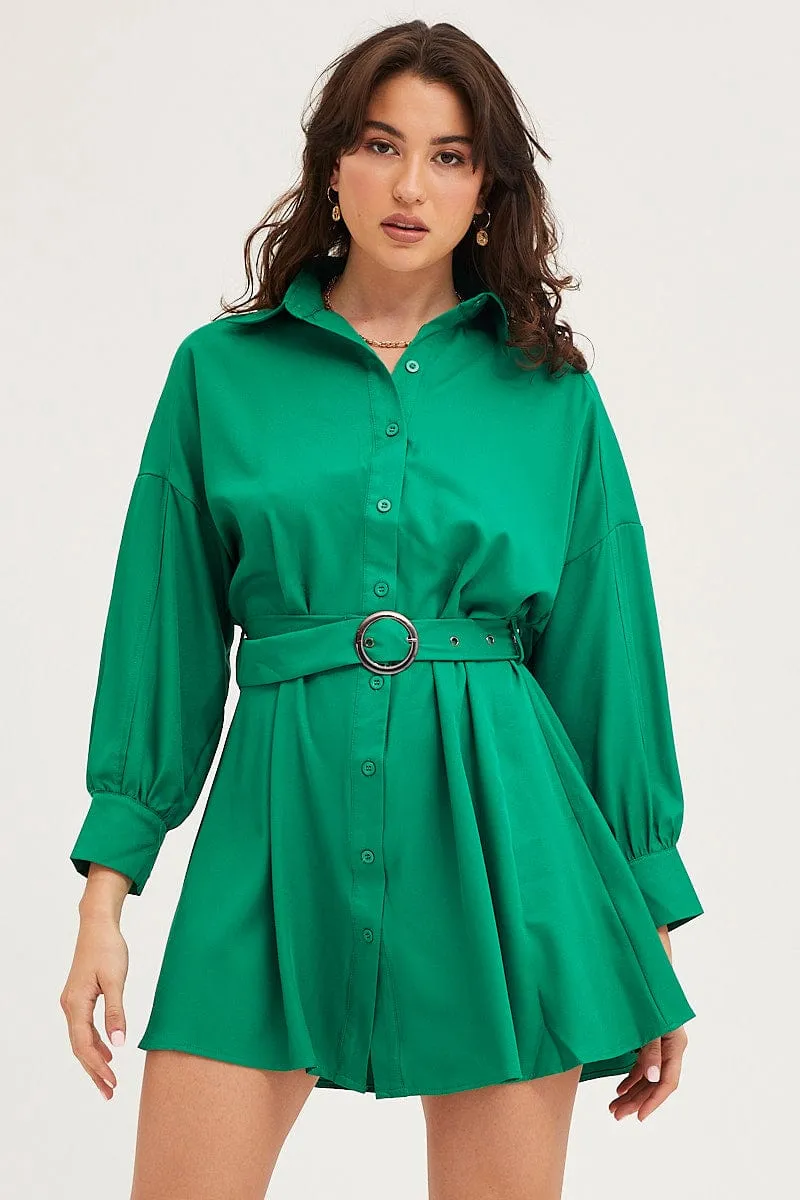 Green Dress Long Sleeve Mini Road Look