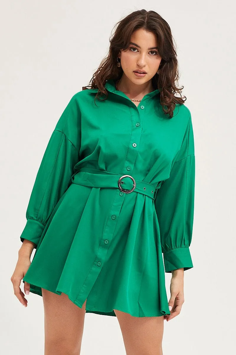 Green Dress Long Sleeve Mini Green Fit