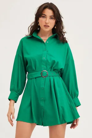 Green Dress Long Sleeve Mini Road Look