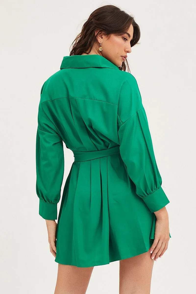 Green Dress Long Sleeve Mini Formal Attire Loose Fit