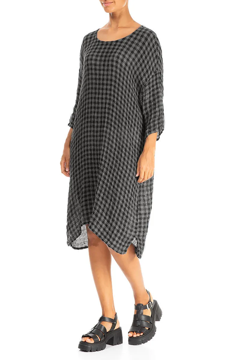 Grey Check Gauze Linen Tunic Dress UVProtectionCloth