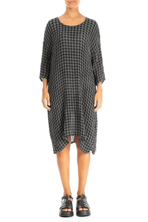 Grey Check Gauze Linen Tunic Dress Trendy Boots ComfortWaistband