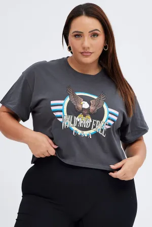 Daily Outfit Wool combination Grey Graphic T-shirt Wild And Free Cotton Jersey Crop