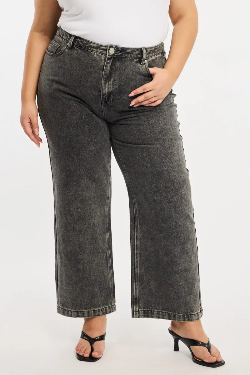 Casual Spring Mood Classic Wear Grey Baggy Jeans High Rise