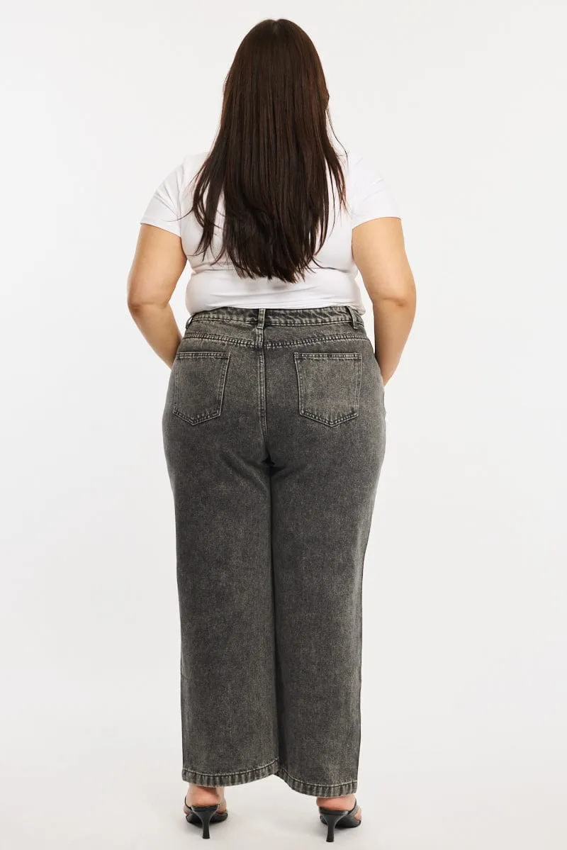 Grey Baggy Jeans High Rise Chill Mode