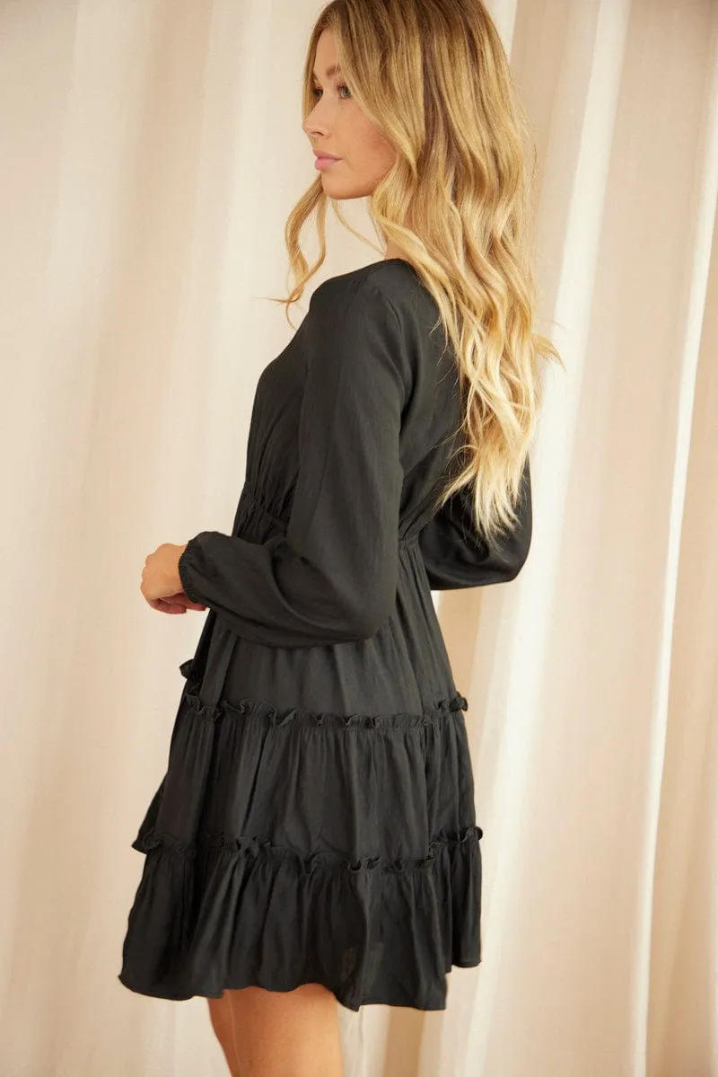 Black Skater Dress Long Sleeve Dance Light FrictionReducing Lining