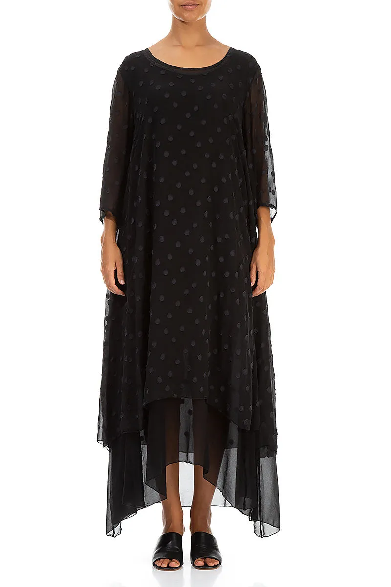 Layered Dotty Black Silk Dress Comfortable Sleep