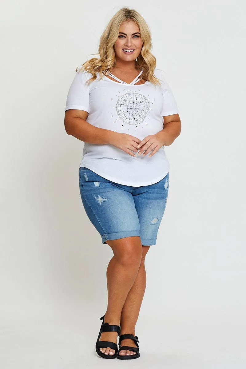 Casual and Soft All-day Comfort White Cut-out T-Shirt Crew Neck Short Sleeve