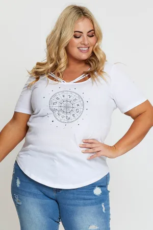 White Cut-out T-Shirt Crew Neck Short Sleeve Non-toxic