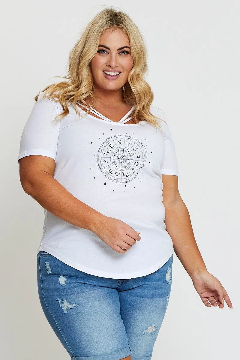 Breezy Comfort Casual Fit White Cut-out T-Shirt Crew Neck Short Sleeve