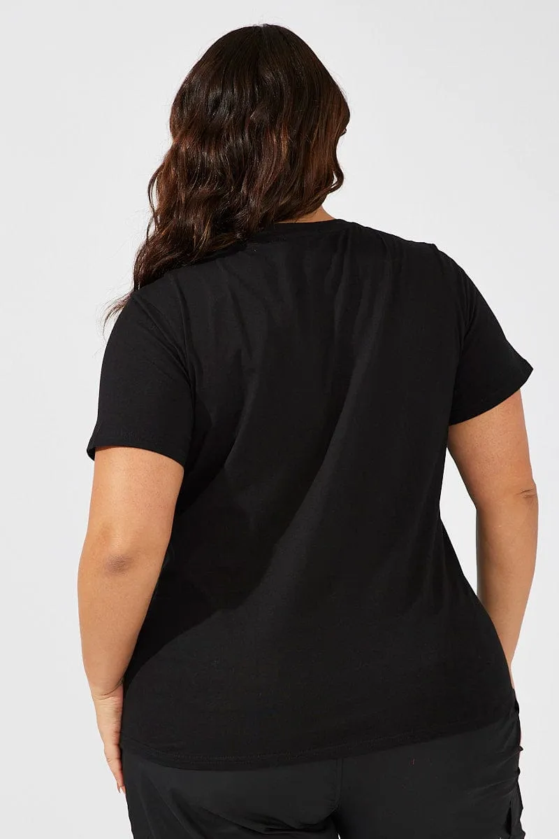 Black Graphic T-shirt Short Sleeve Crew Neck City Smart