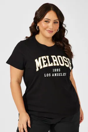 Easy Wear Black Graphic T-shirt Short Sleeve Crew Neck