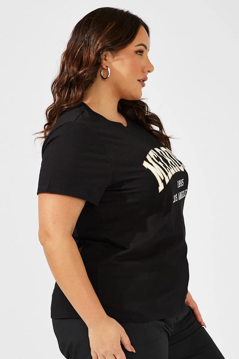 Black Graphic T-shirt Short Sleeve Crew Neck Airflow Mesh Panels