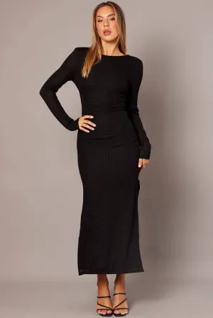 Daily Fit Black Textured Dress Long Sleeve