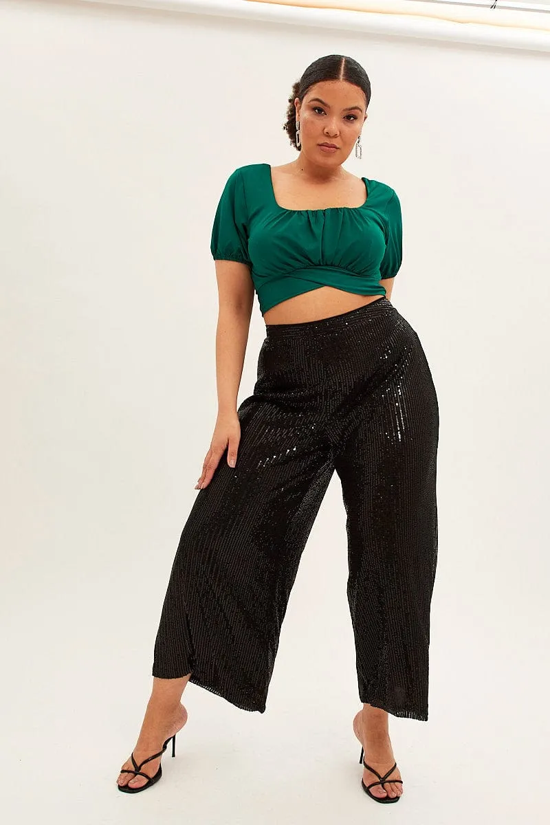 Black Wide Leg Pants High Waist Sequin Urban Style