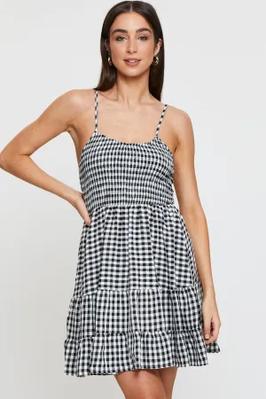 Linen Soul Daywear Style Check Fit And Flare Dress Sleeveless Scoop Neck